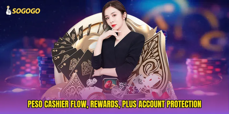 Peso cashier flow, rewards, plus account protection